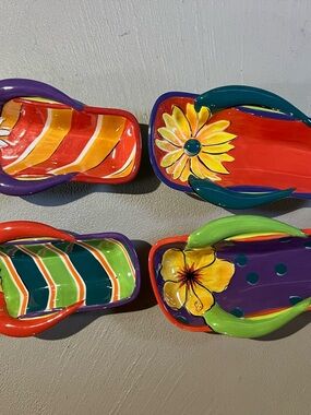 Hand-Painted Ceramic Flip-Flop bowls - Bright Multicolor